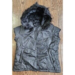 Y2k Dollhouse Outerwear Puffer Vest Detachable Black Faux Fur Hood Size M